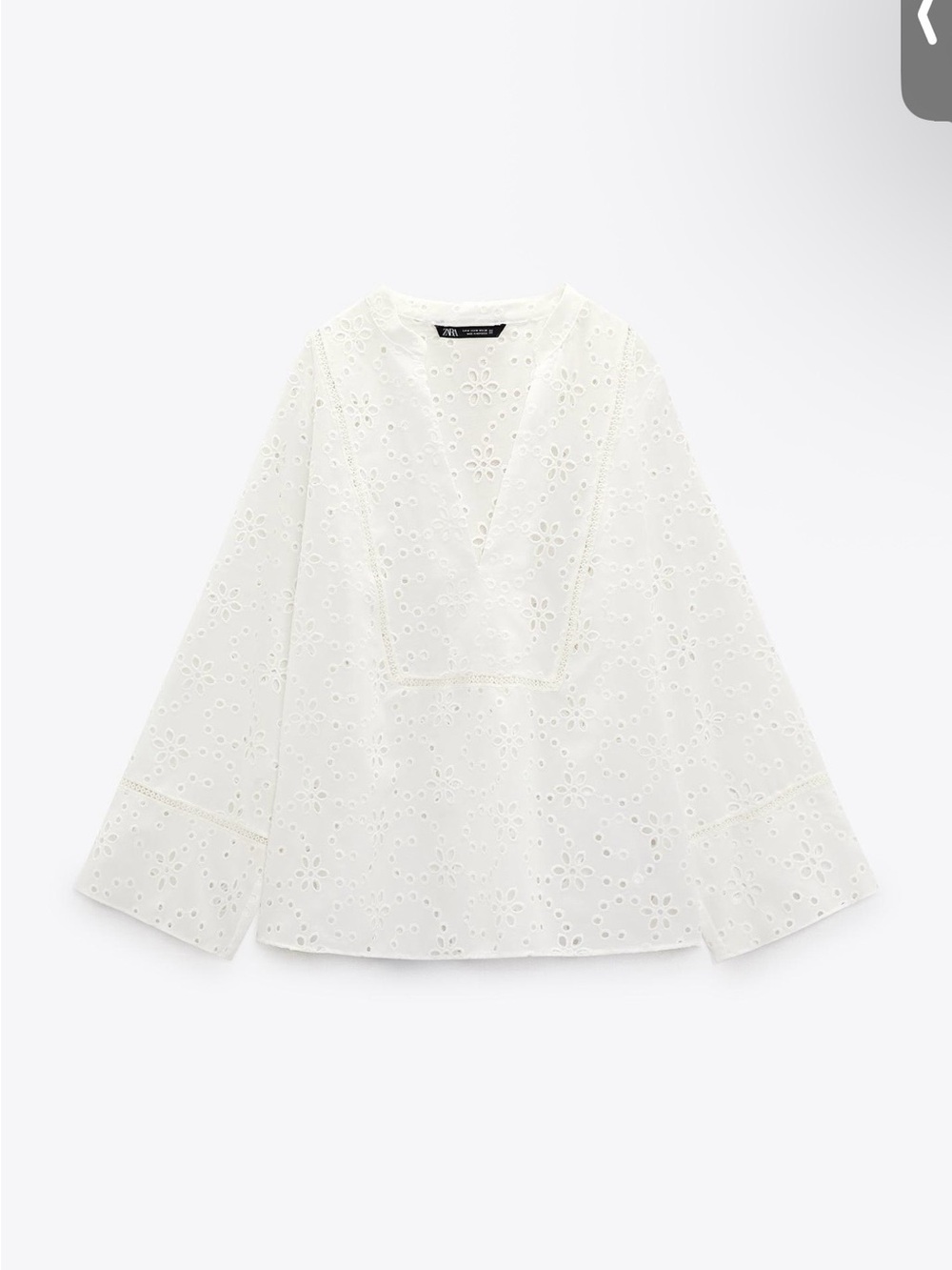 Zara White Eyelet V-Neck Peasant Blouse